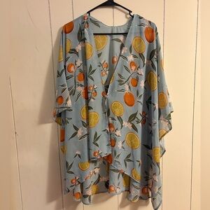 Sseko Designs Citrus Print Kimono Shawl Cover Up